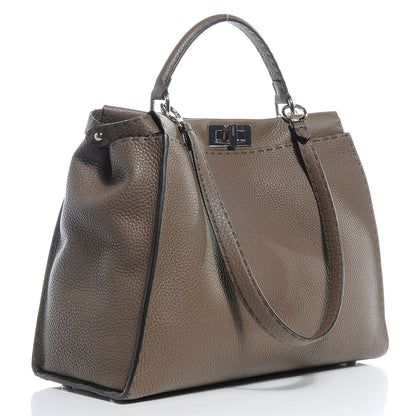 Fendi Cuoio Romano Selleria Bi-Color Large Peekaboo Iconic Satchel Taupe 3 of 10