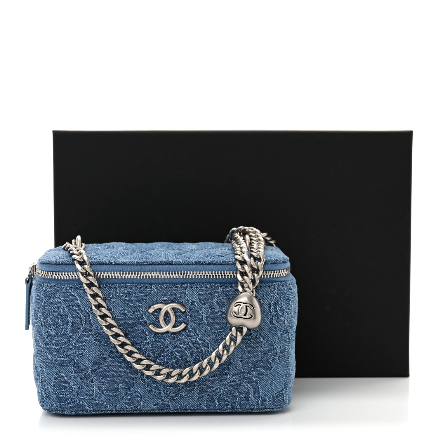 Chanel Denim Quilted Sweetheart Small Vanity Case With Chain Blue 11 of 11