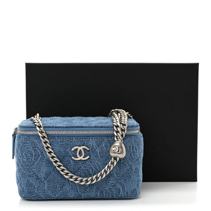 Chanel Denim Quilted Sweetheart Small Vanity Case With Chain Blue 11 of 11