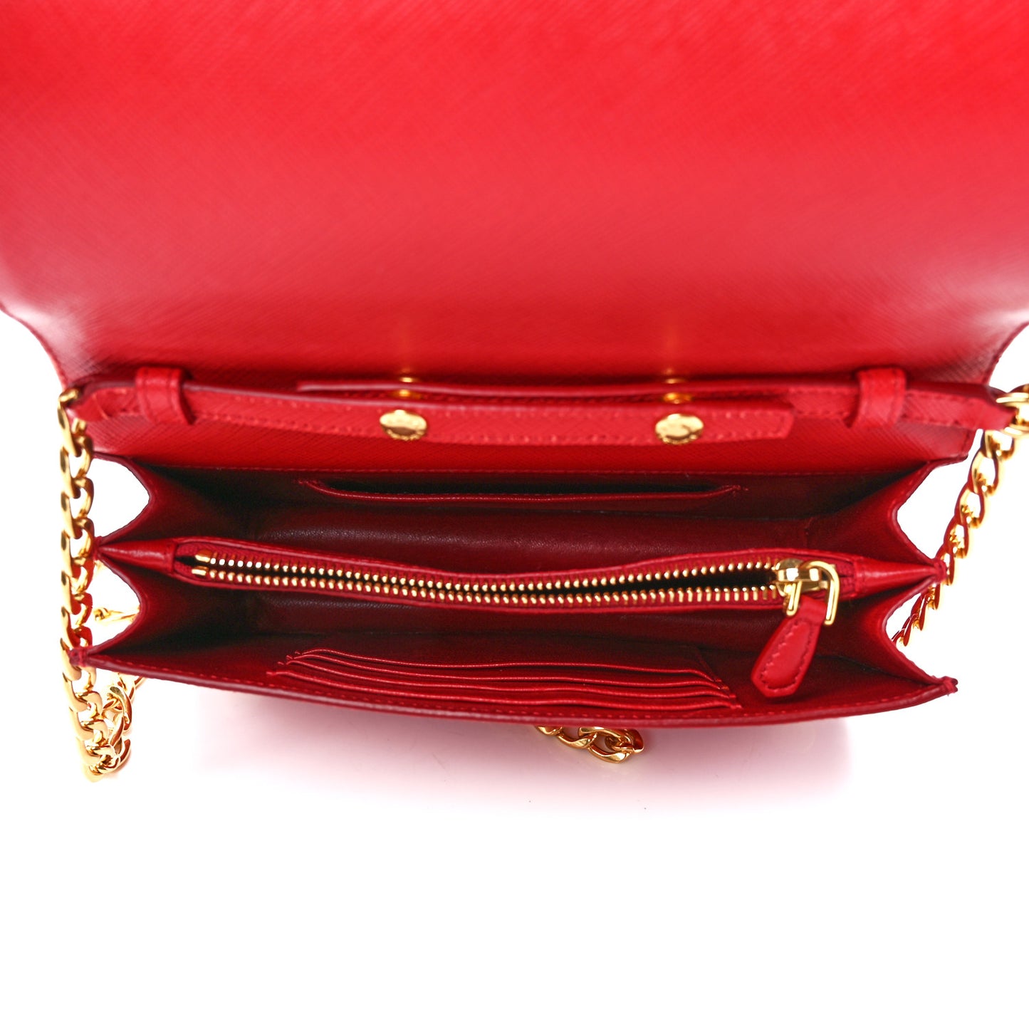 Saffiano Lux Chain Wallet Fuoco