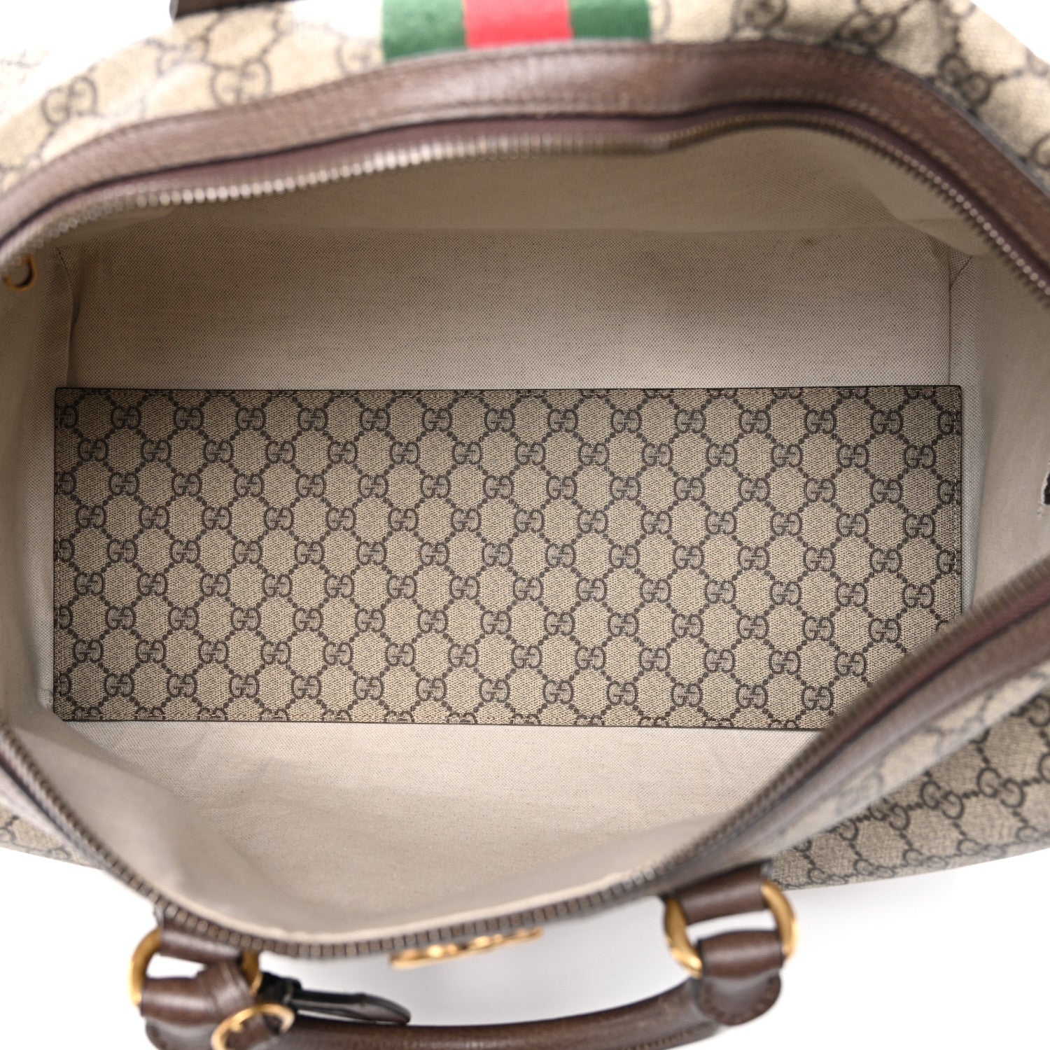 Gucci GG Supreme Monogram Textured Dollar Calfskin Web Medium Ophidia Carry-On Duffle Bag Beige Ebony New Acero 4 of 9