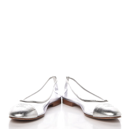 Chanel PVC Metallic Calfskin CC Cap Toe Ballet Flats 40.5 Silver 5 of 18