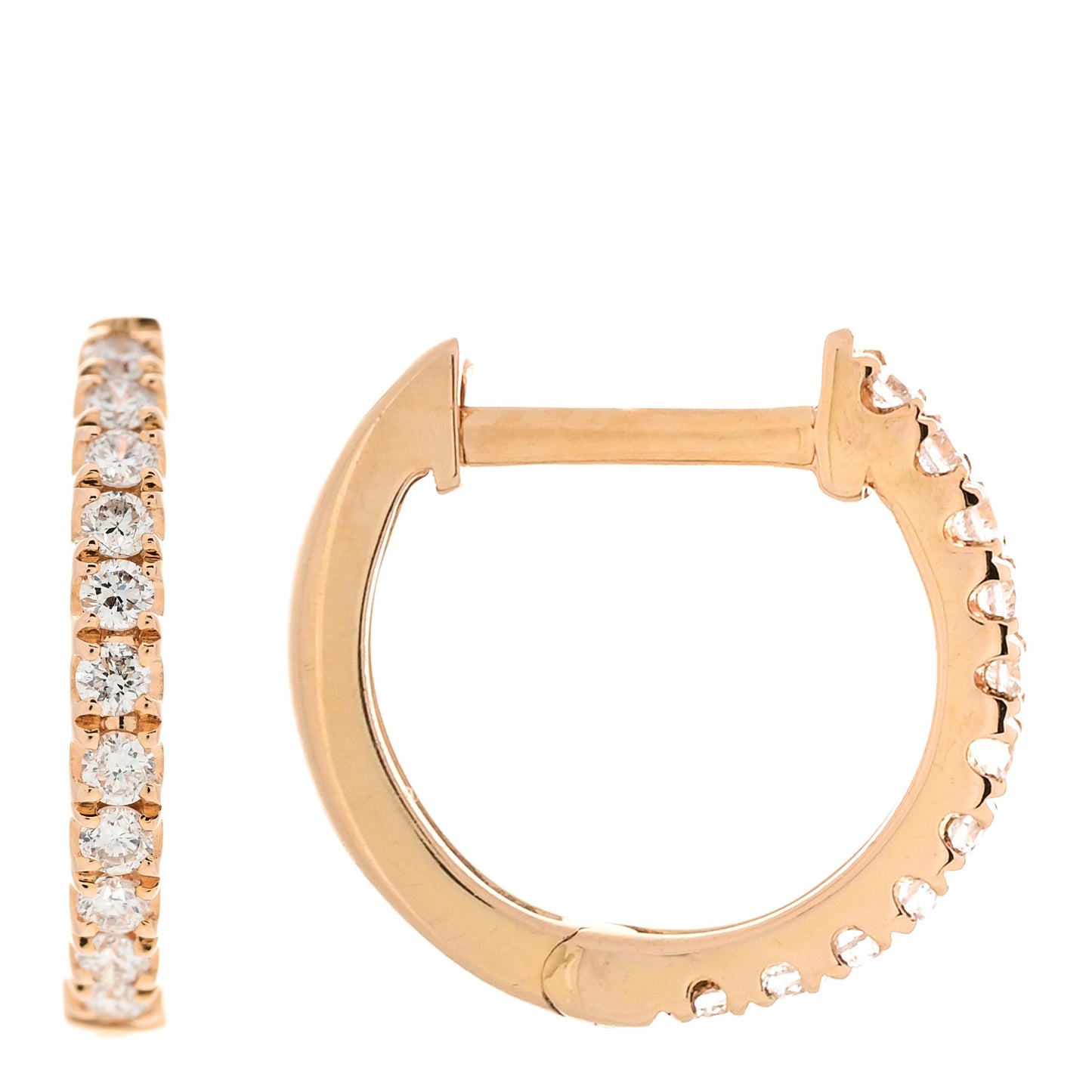 18K Rose Gold Diamond Small Huggie Earrings
