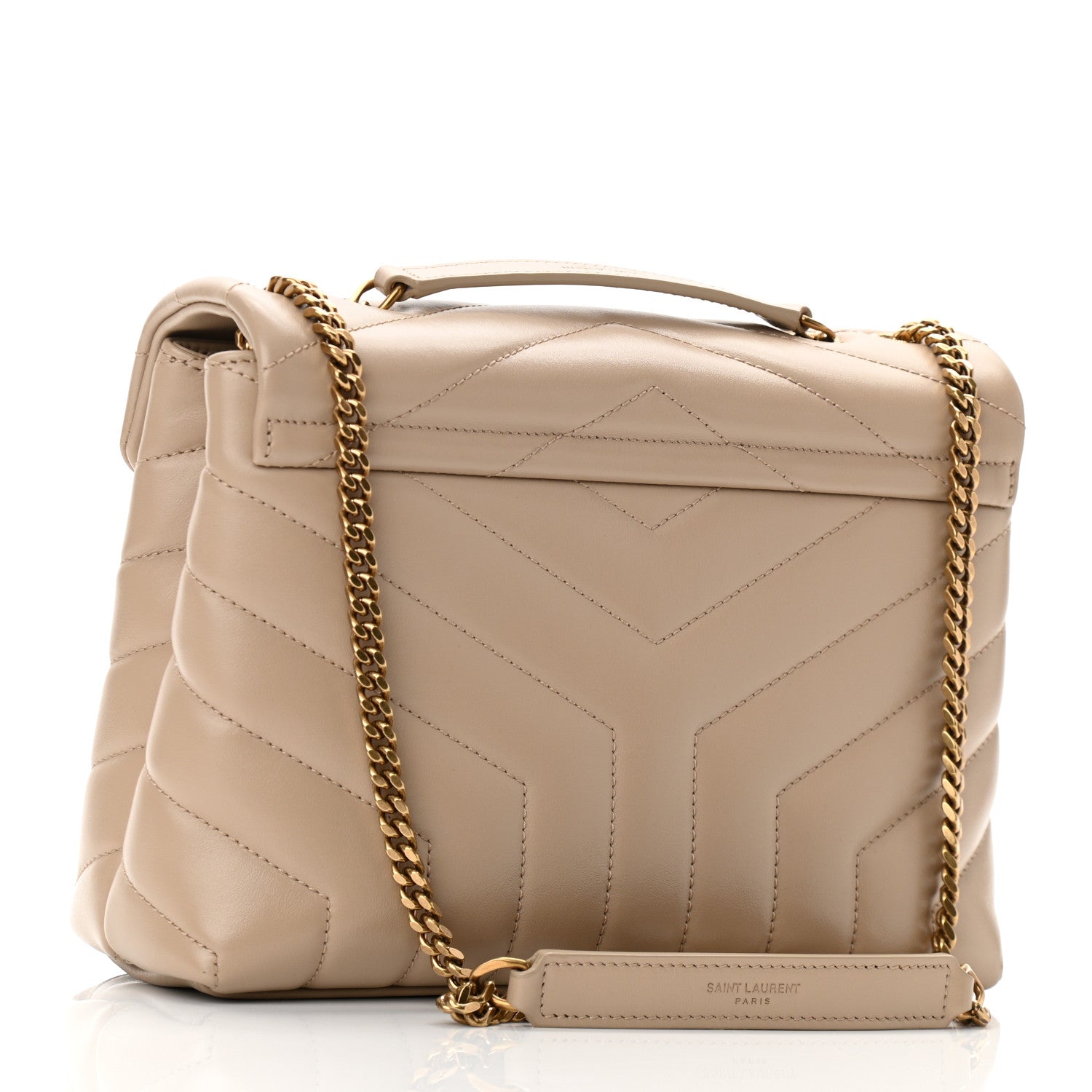 Saint Laurent Calfskin Y Quilted Monogram Small Loulou Chain Satchel Dark Beige 3 of 9