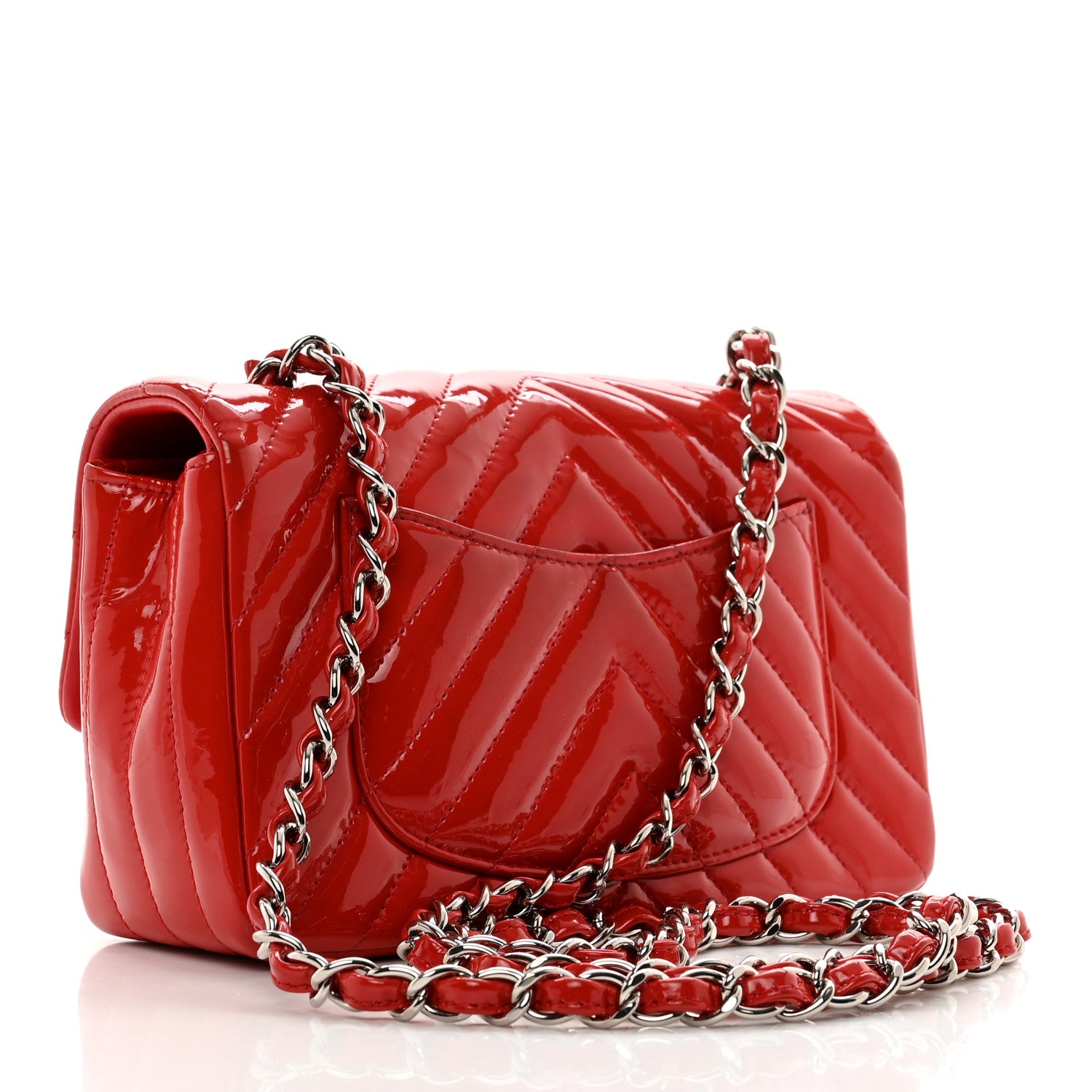Chanel Patent Calfskin Chevron Quilted Mini Rectangular Flap Red 3 of 11