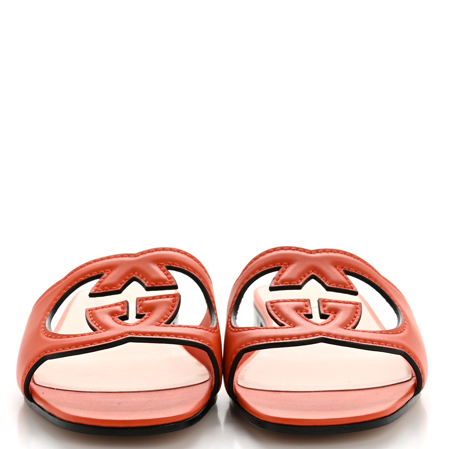 Cosmos Softy Calfskin Interlocking G Cut Out Slide Sandals 38.5 Deep Orange