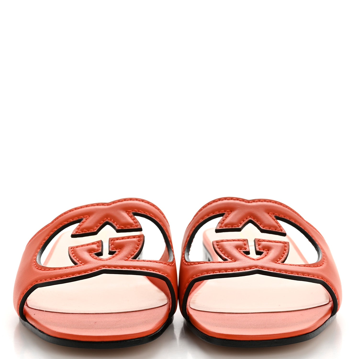Gucci Cosmos Softy Calfskin Interlocking G Cut Out Slide Sandals 38.5 Deep Orange 4 of 11