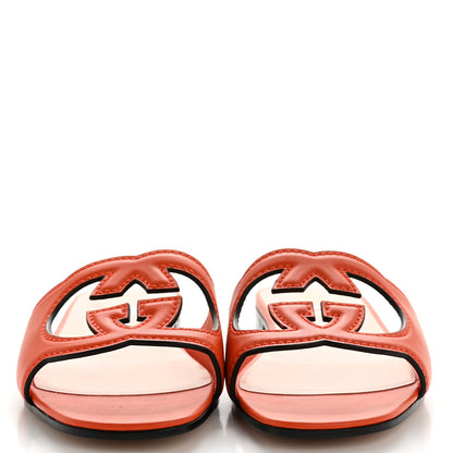 Gucci Cosmos Softy Calfskin Interlocking G Cut Out Slide Sandals 38.5 Deep Orange 4 of 11