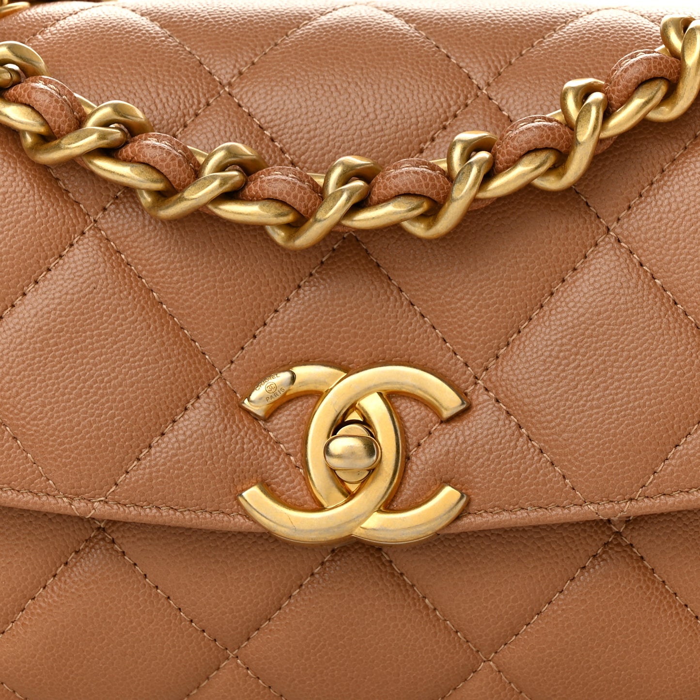 Caviar Quilted Small Flap Dark Beige
