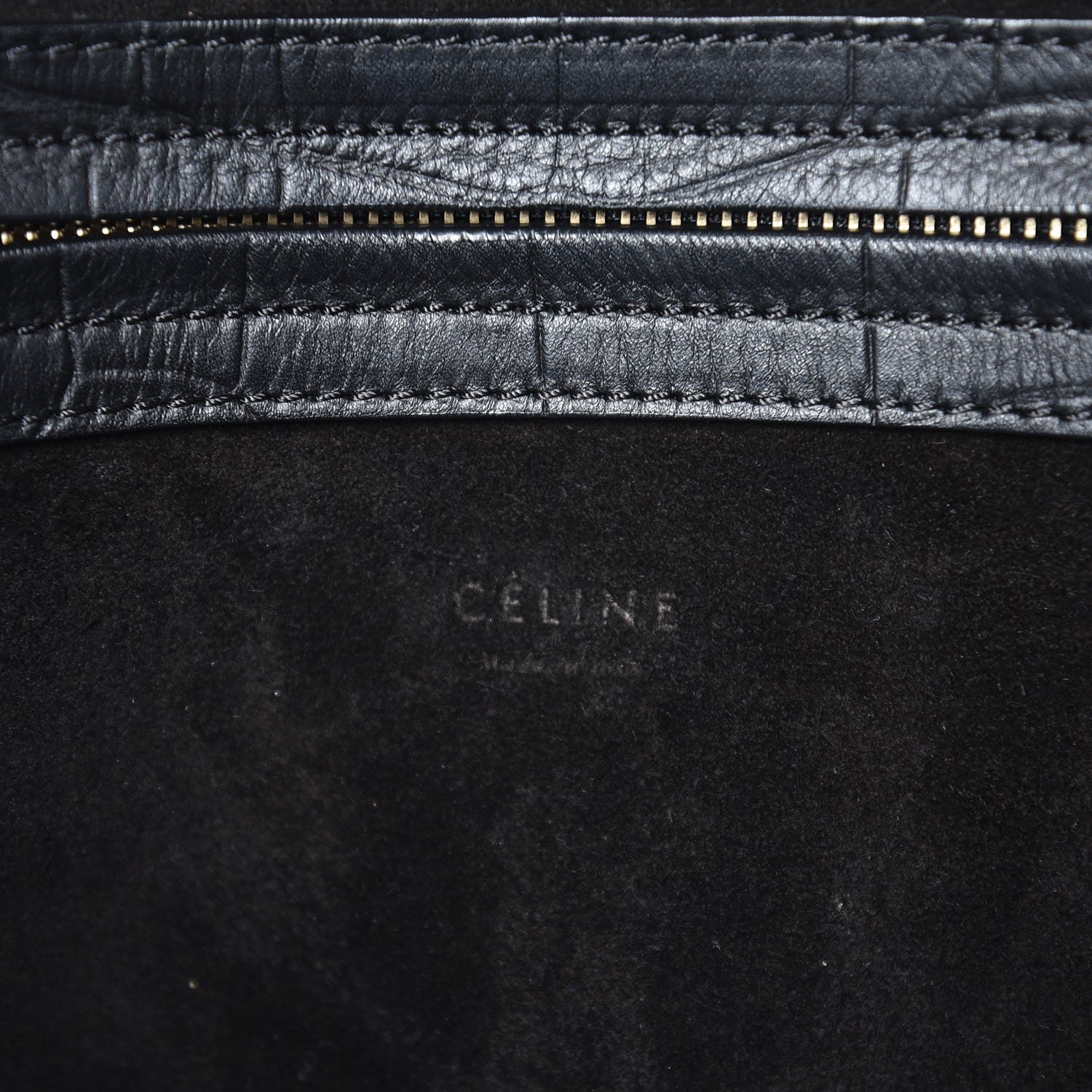 Celine Crocodile Embossed Calfskin Medium Phantom Luggage Black 6 of 10