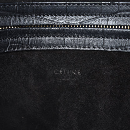 Celine Crocodile Embossed Calfskin Medium Phantom Luggage Black 6 of 10