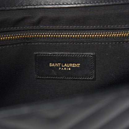 Saint Laurent Smooth Calfskin Matelasse Chevron Large Monogram Satchel Black 5 of 10