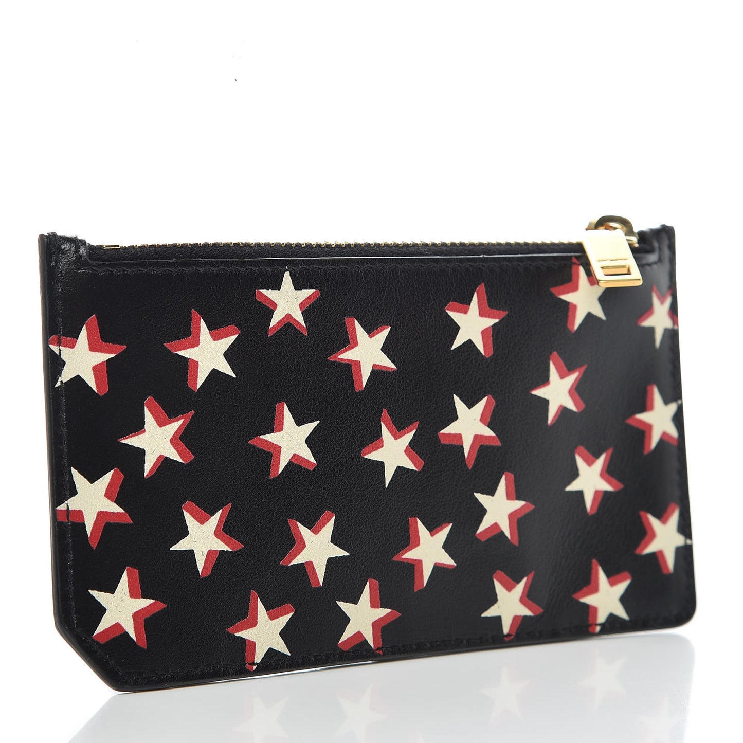 Calfskin Star Print 5 Fragments Zip Pouch Card Holder Black