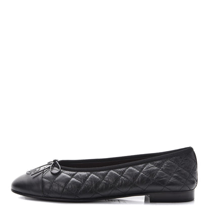 Chanel Aged Calfskin Quilted Cap Toe Ballerina Flats 40.5 Black 1 of 9
