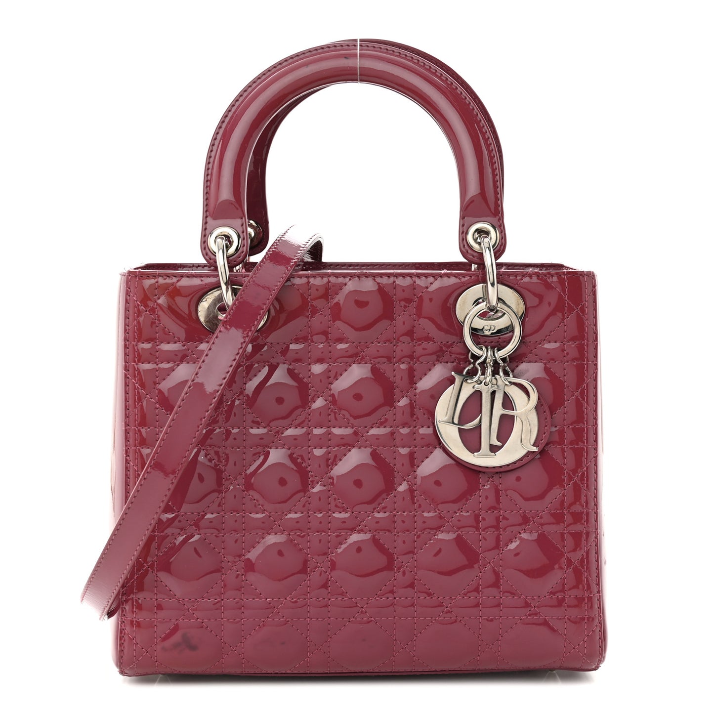 Patent Cannage Medium Lady Dior Dark Pink