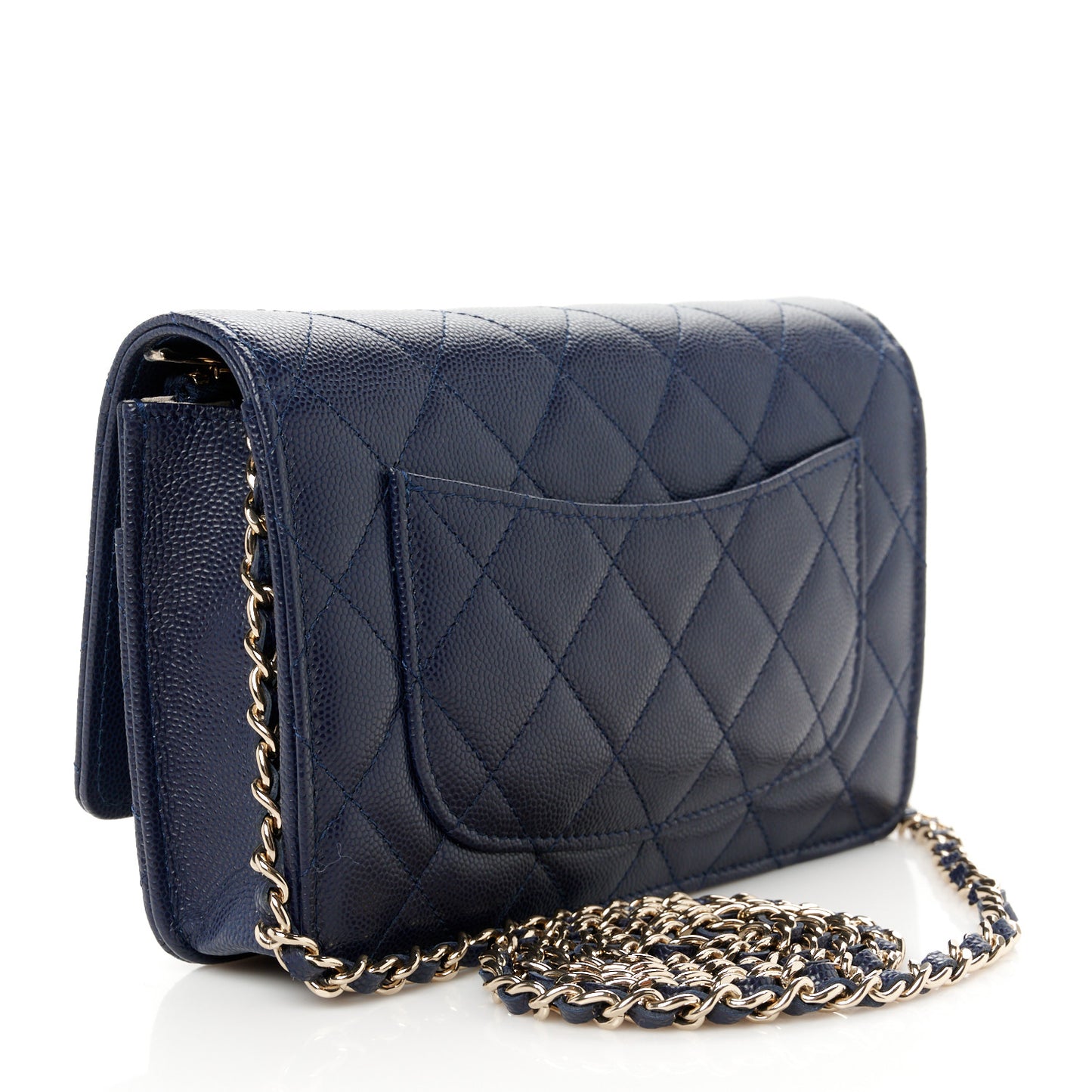 Caviar Quilted Hammered CC Wallet on Chain WOC Navy Blue