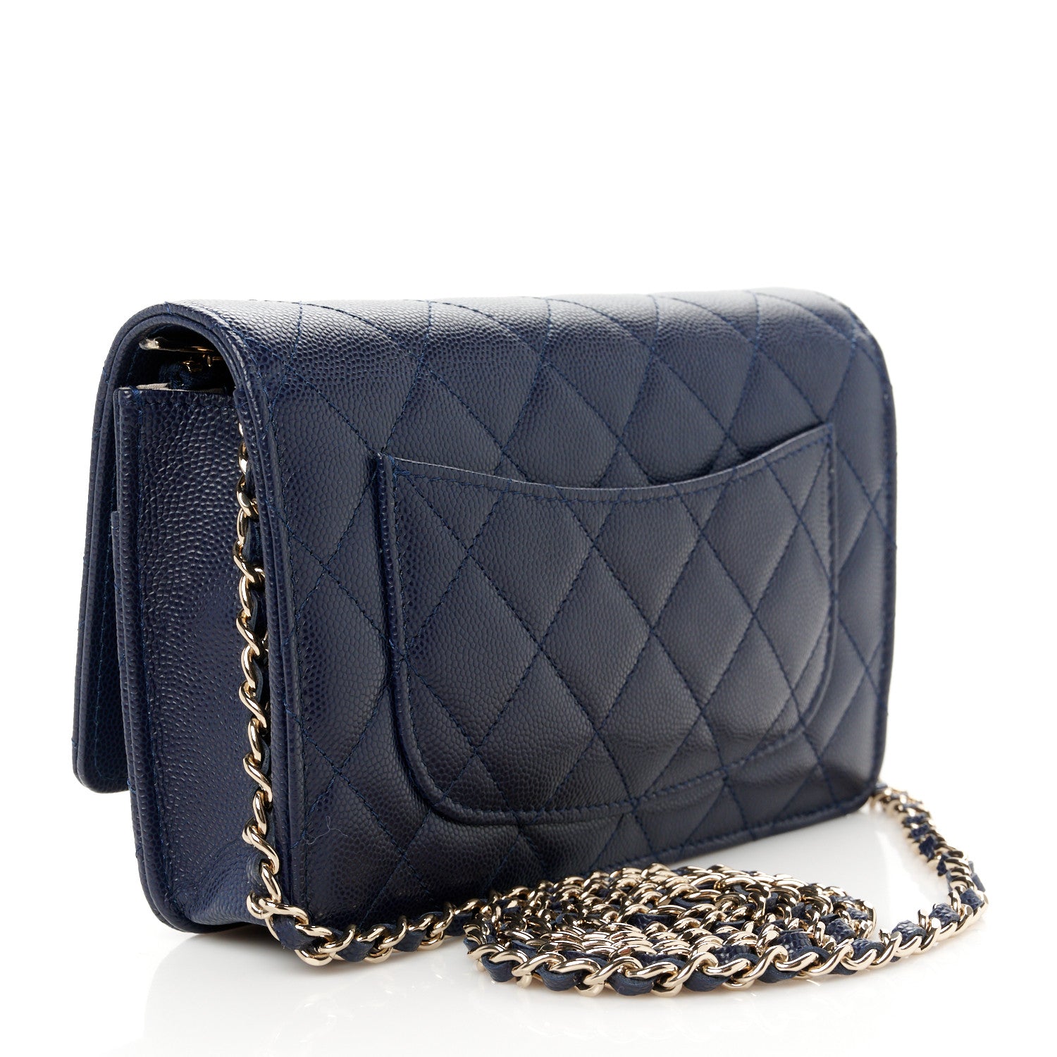 Chanel Caviar Quilted Hammered CC Wallet on Chain WOC Navy Blue 2 of 10