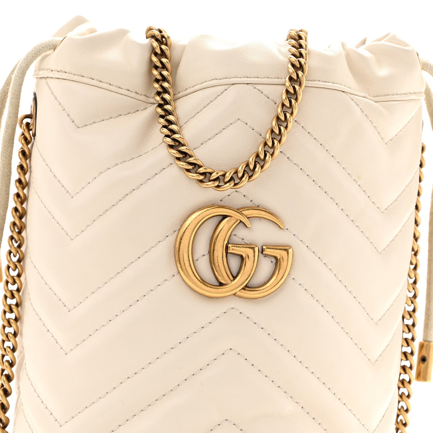 Gucci Calfskin Matelasse Mini GG Marmont 2.0 Bucket Bag White 8 of 14