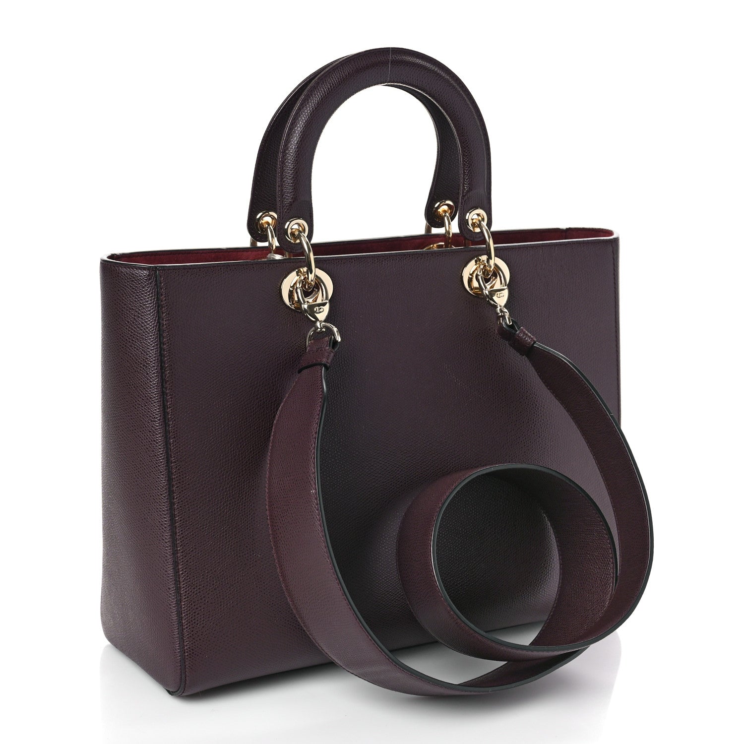 Christian Dior Grained Calfskin Large Lady Dior Burgundy 3 of 9