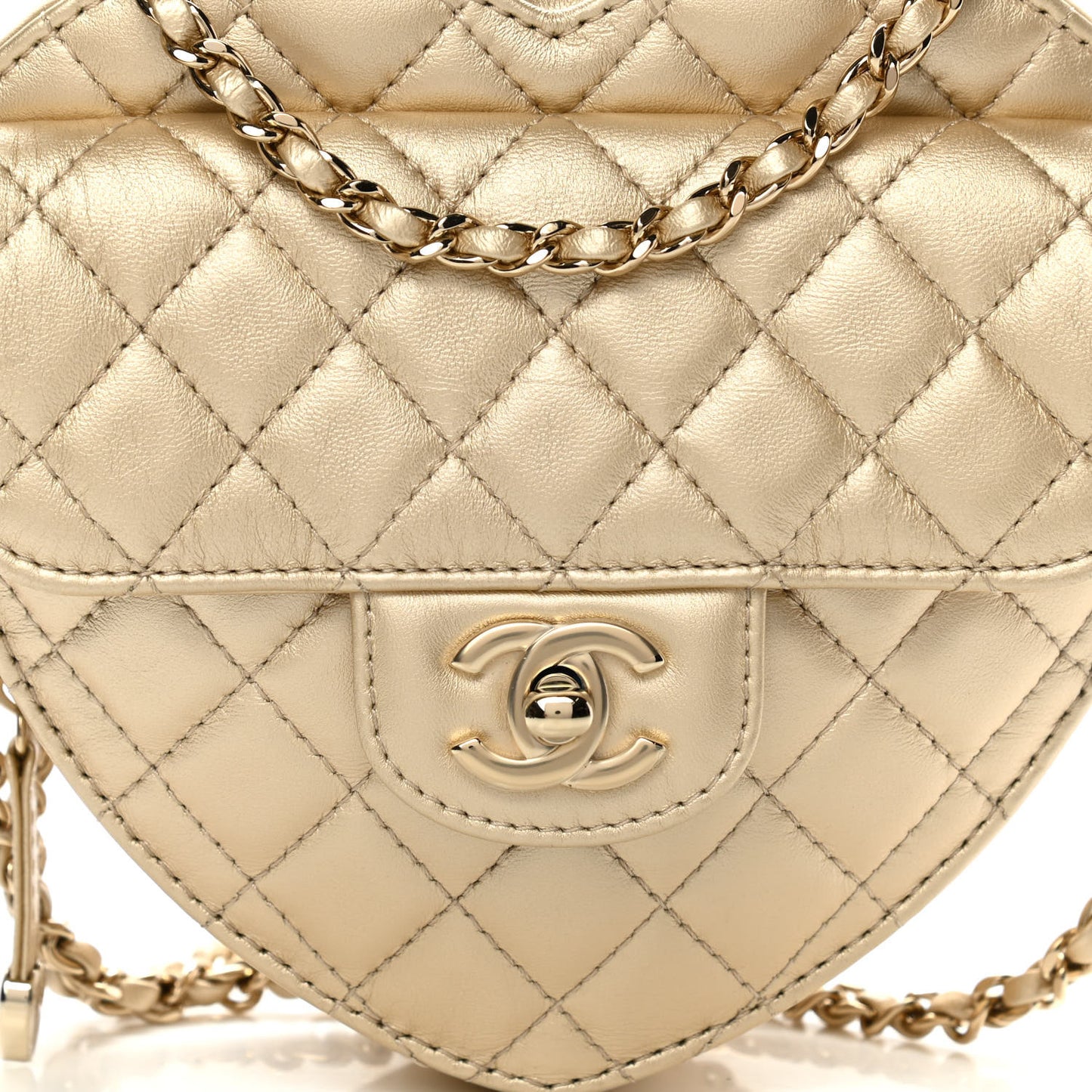 Metallic Lambskin Quilted CC In Love Heart Bag Gold