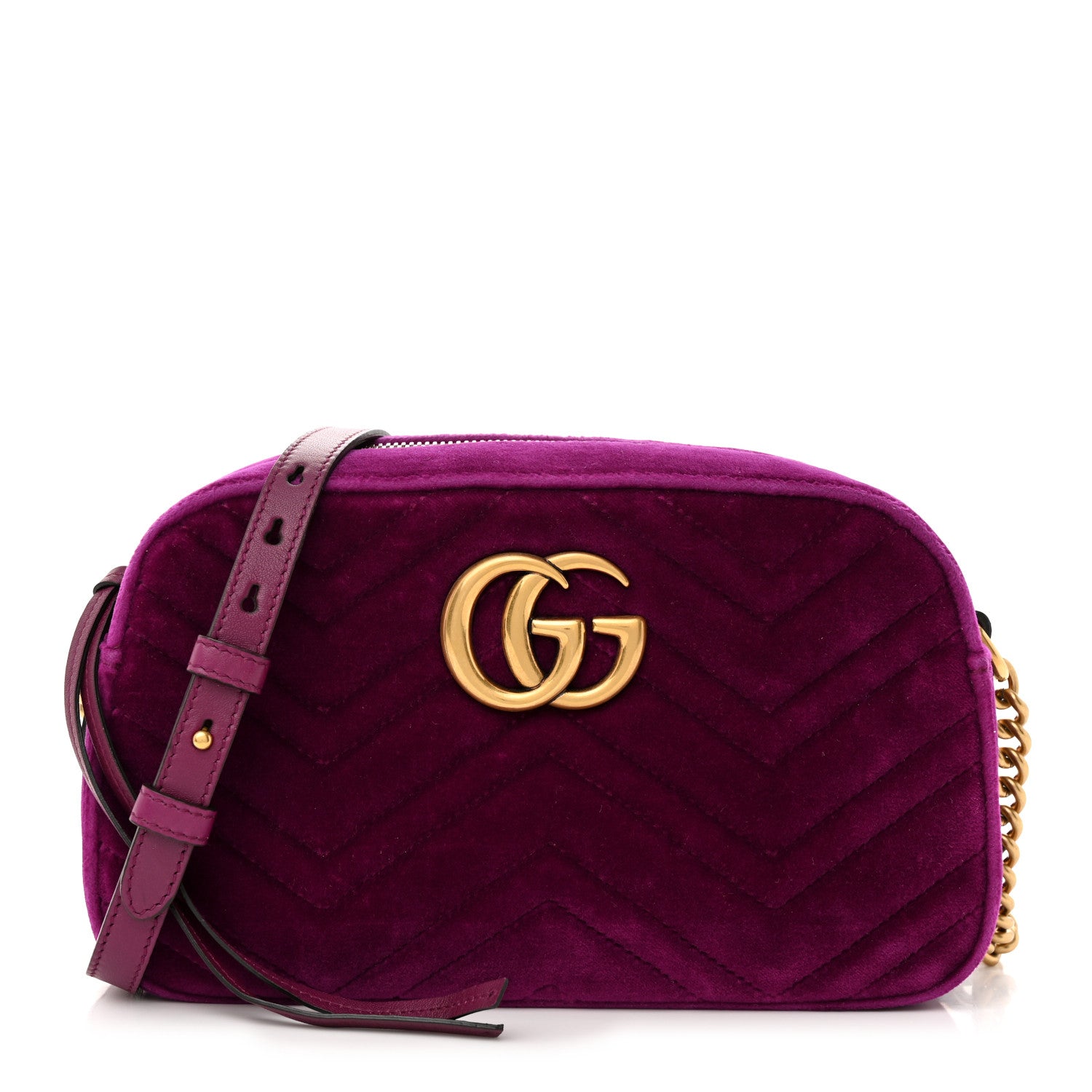 Gucci Velvet Matelasse Small GG Marmont Chain Shoulder Bag Fuchsia Violet Cyclamen 1 of 11
