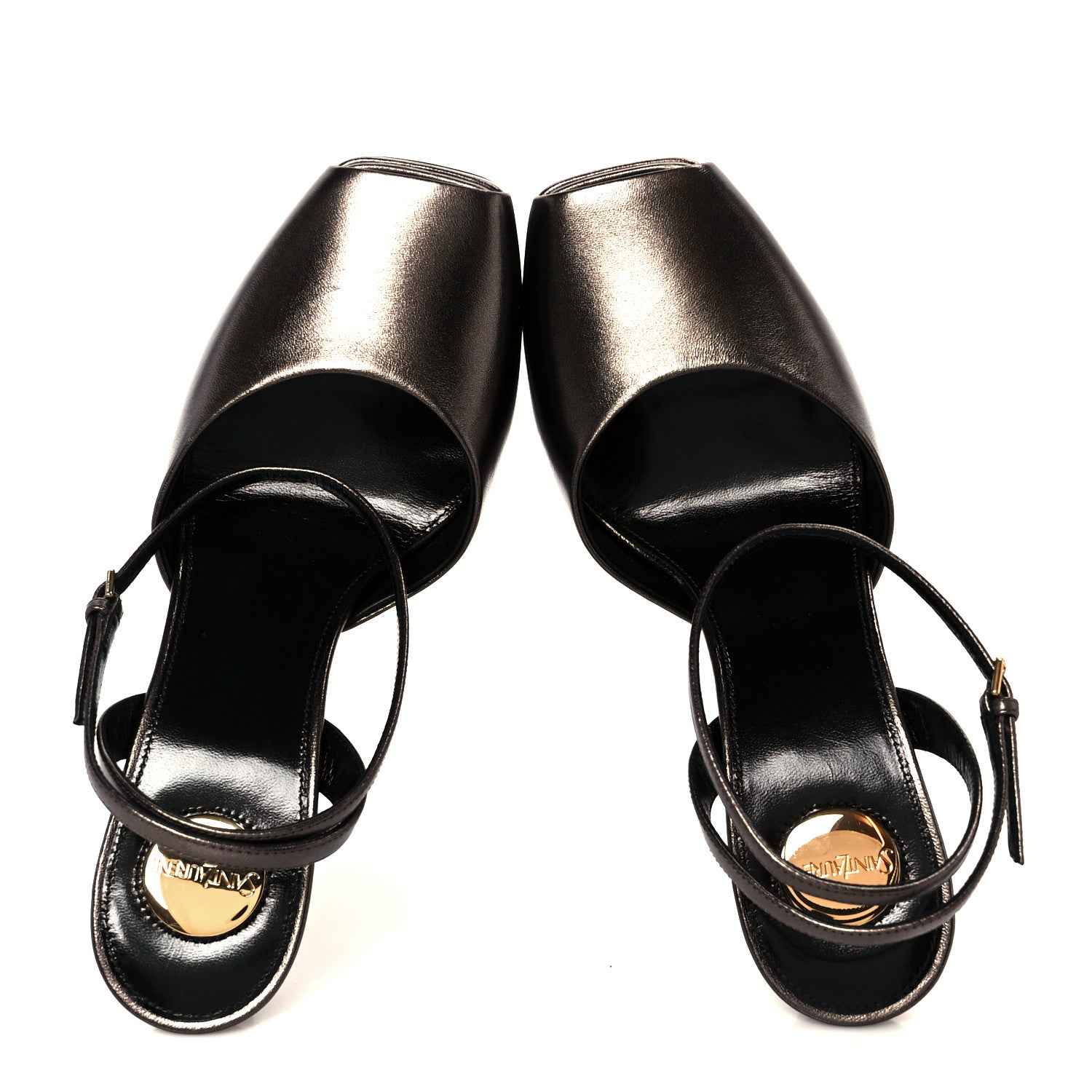 Saint Laurent Veau Laminato La Scandale 85 Sandals 38 Metal Walnut