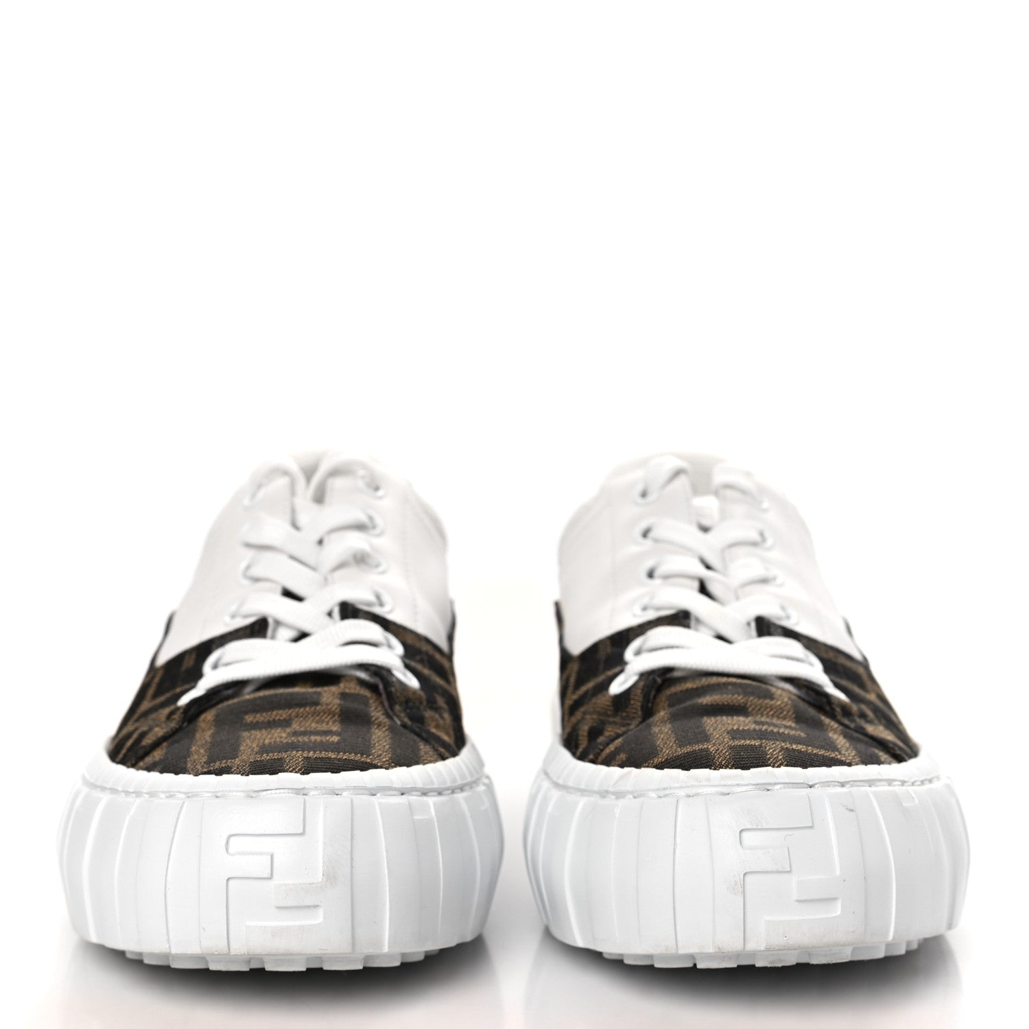 Fendi Fabric Jacquard Vitello Technical Fabric FF Womens Fendi Force Low Top Sneakers 36 Tobacco Black Ultra White White 2 of 11