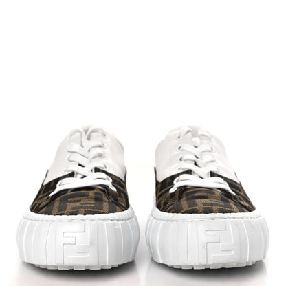 Fendi Fabric Jacquard Vitello Technical Fabric FF Womens Fendi Force Low Top Sneakers 36 Tobacco Black Ultra White White 2 of 11