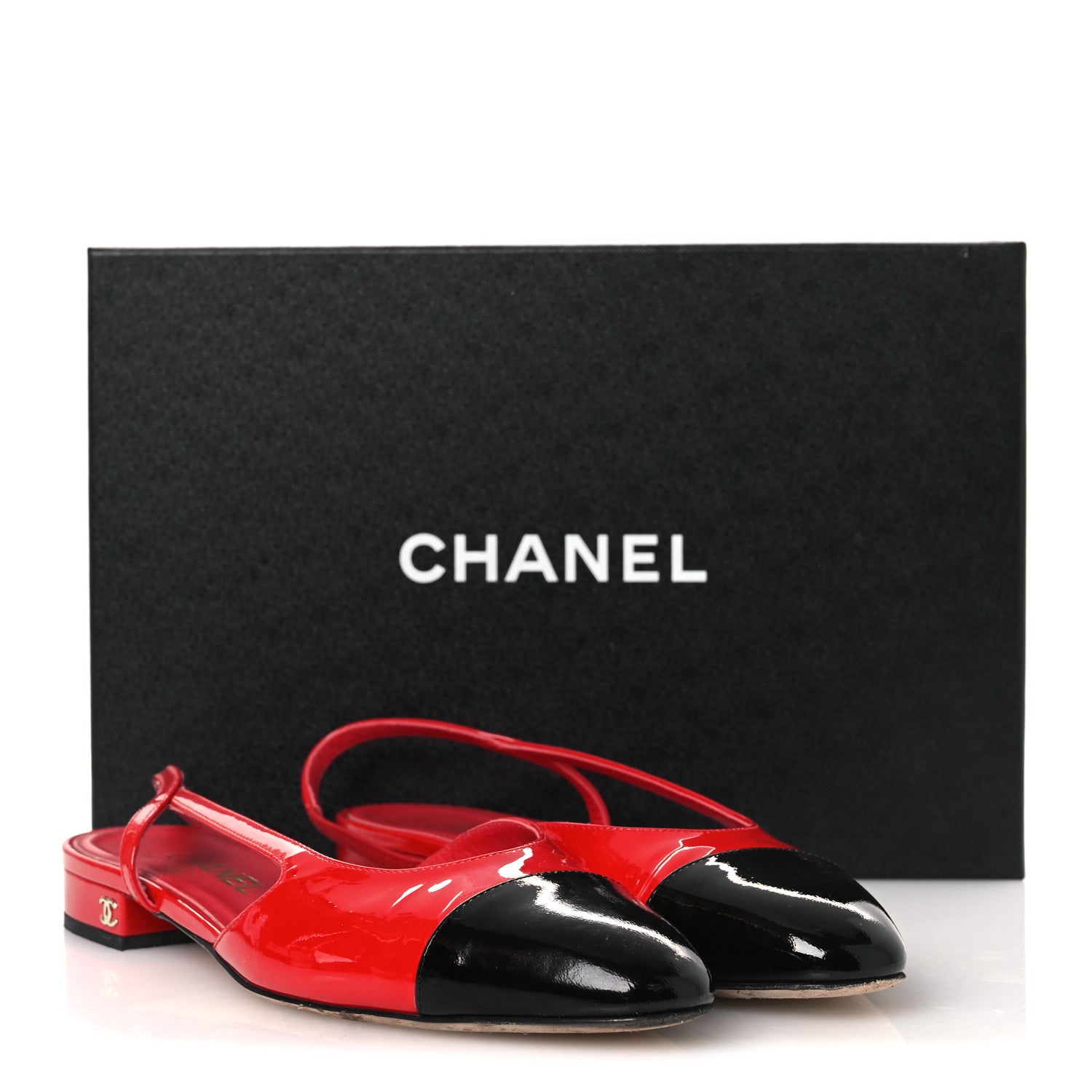 Chanel Patent Calfskin Cap Toe CC Slingback Flats 39 Red Black 14 of 14