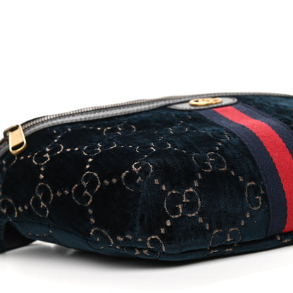 Gucci Velvet GG Monogram Web Belt Bag Blue Beige 10 of 10