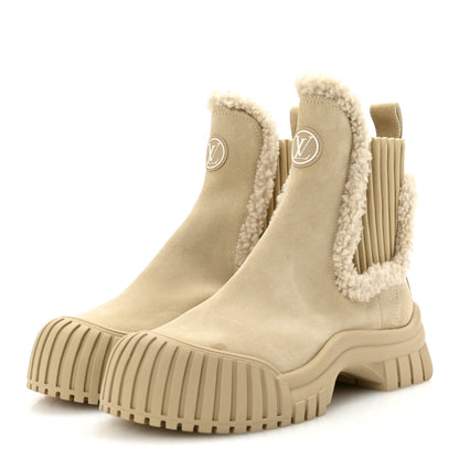 Louis Vuitton Suede Shearling Ruby Flat Ankle Boots 37 Beige 4 of 9