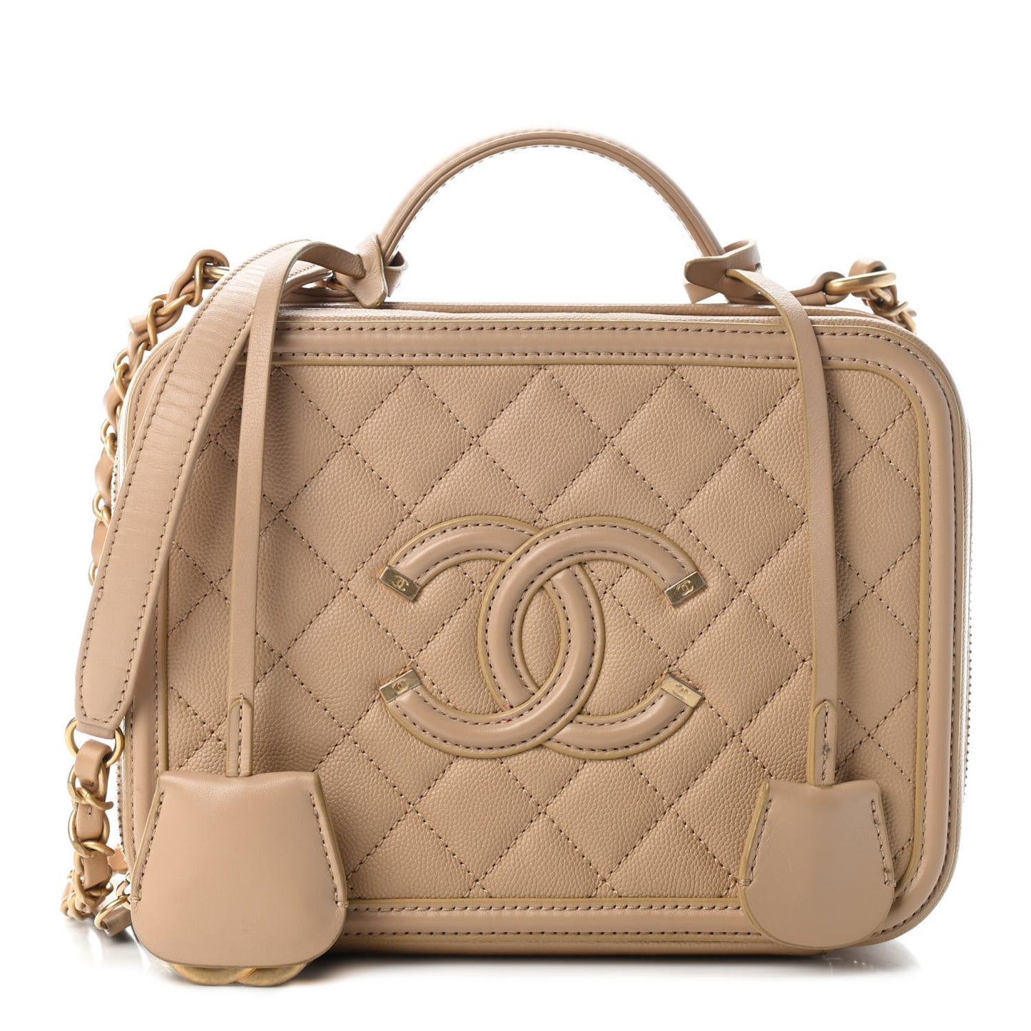 Caviar Quilted Medium CC Filigree Vanity Case Beige