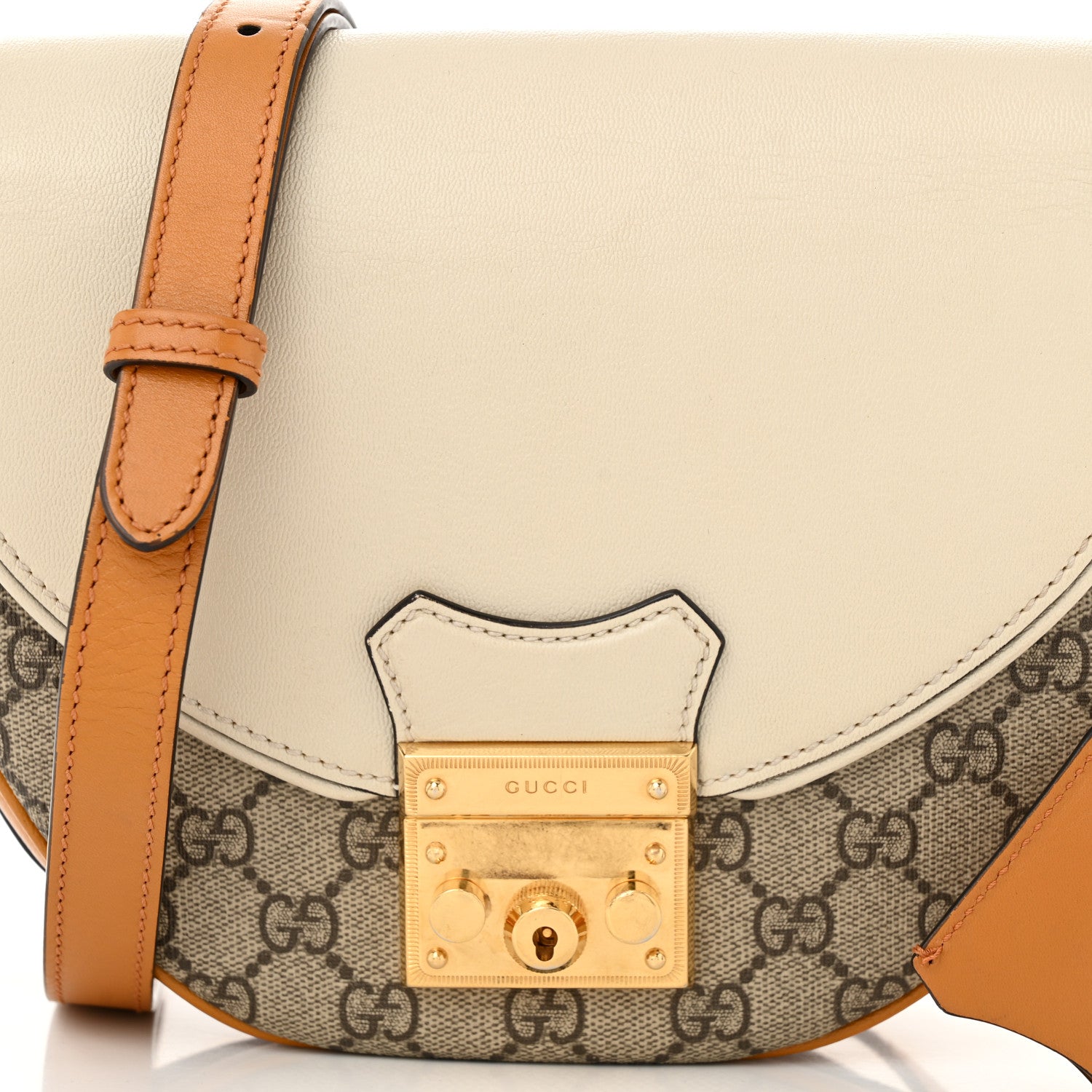 Gucci GG Supreme Monogram Calfskin Small Padlock Messenger Shoulder Bag Beige Mystic White Sun Oil 8 of 11