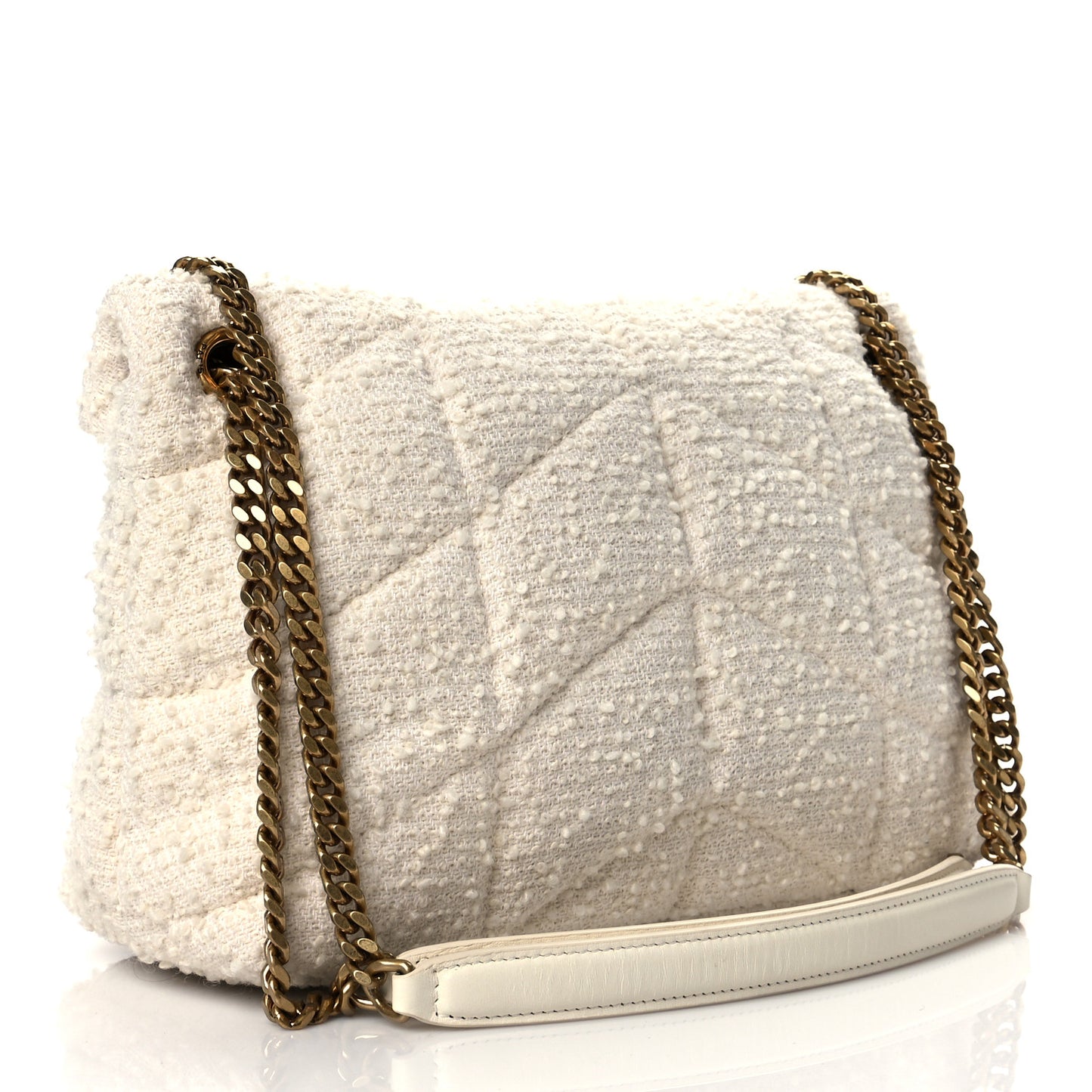 Boucle Tweed Quilted Small Loulou Puffer Monogram Chain Satchel Crema Soft