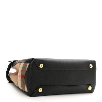 Burberry Derby Calfskin House Check Small Banner Tote Black 4 of 16