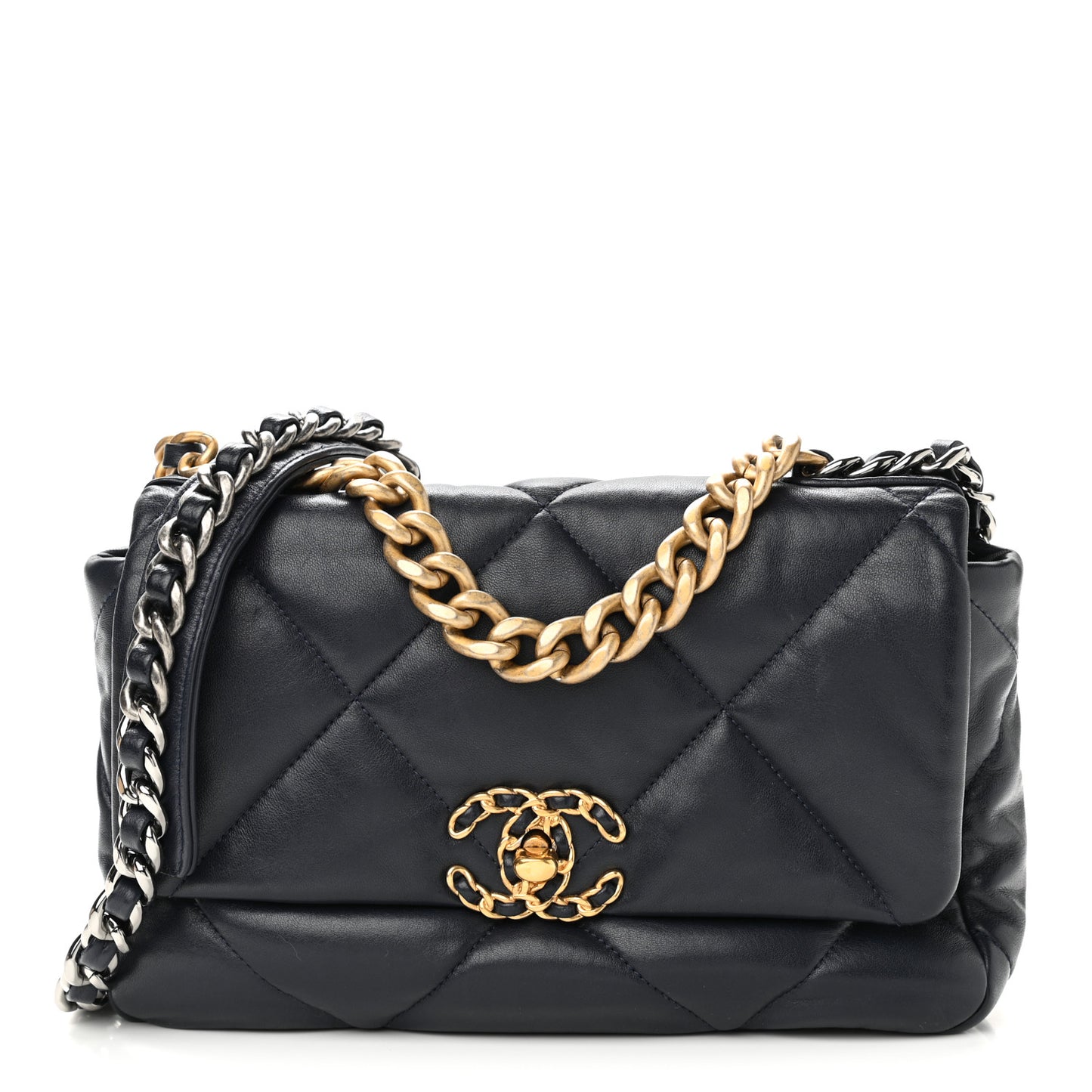 Lambskin Quilted Medium Chanel 19 Flap Navy Blue