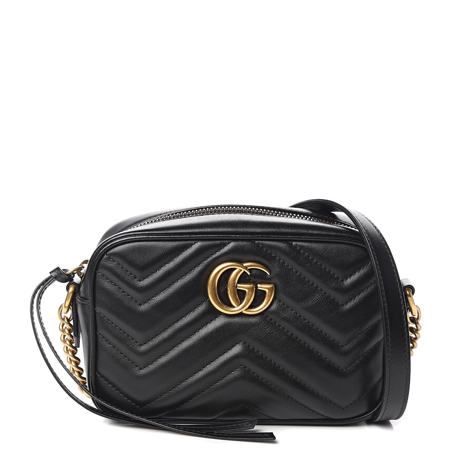 Gucci Calfskin Matelasse Mini GG Marmont Chain Shoulder Bag Black 1 of 10