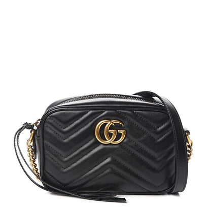 Gucci Calfskin Matelasse Mini GG Marmont Chain Shoulder Bag Black 1 of 10