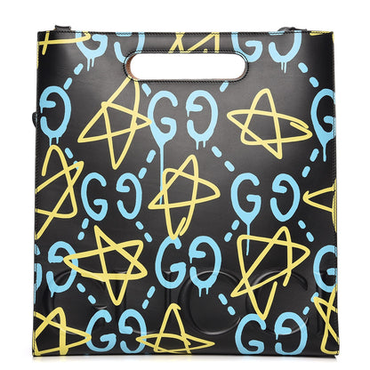 Gucci Calfskin GucciGhost Medium XL Tote Black New Acquamarine 1 of 7