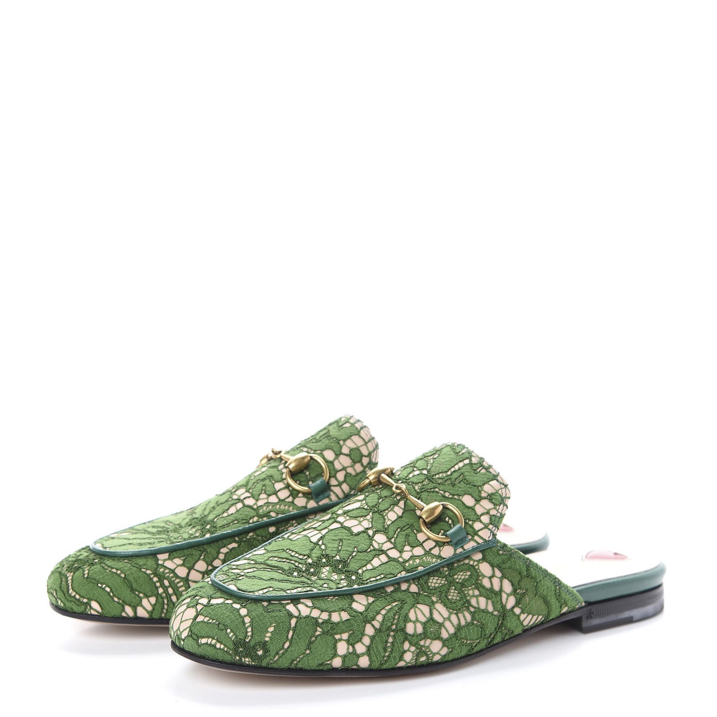 Lace Malaga Kid Womens Princetown Slippers 36.5 Green Grass Skin Rose