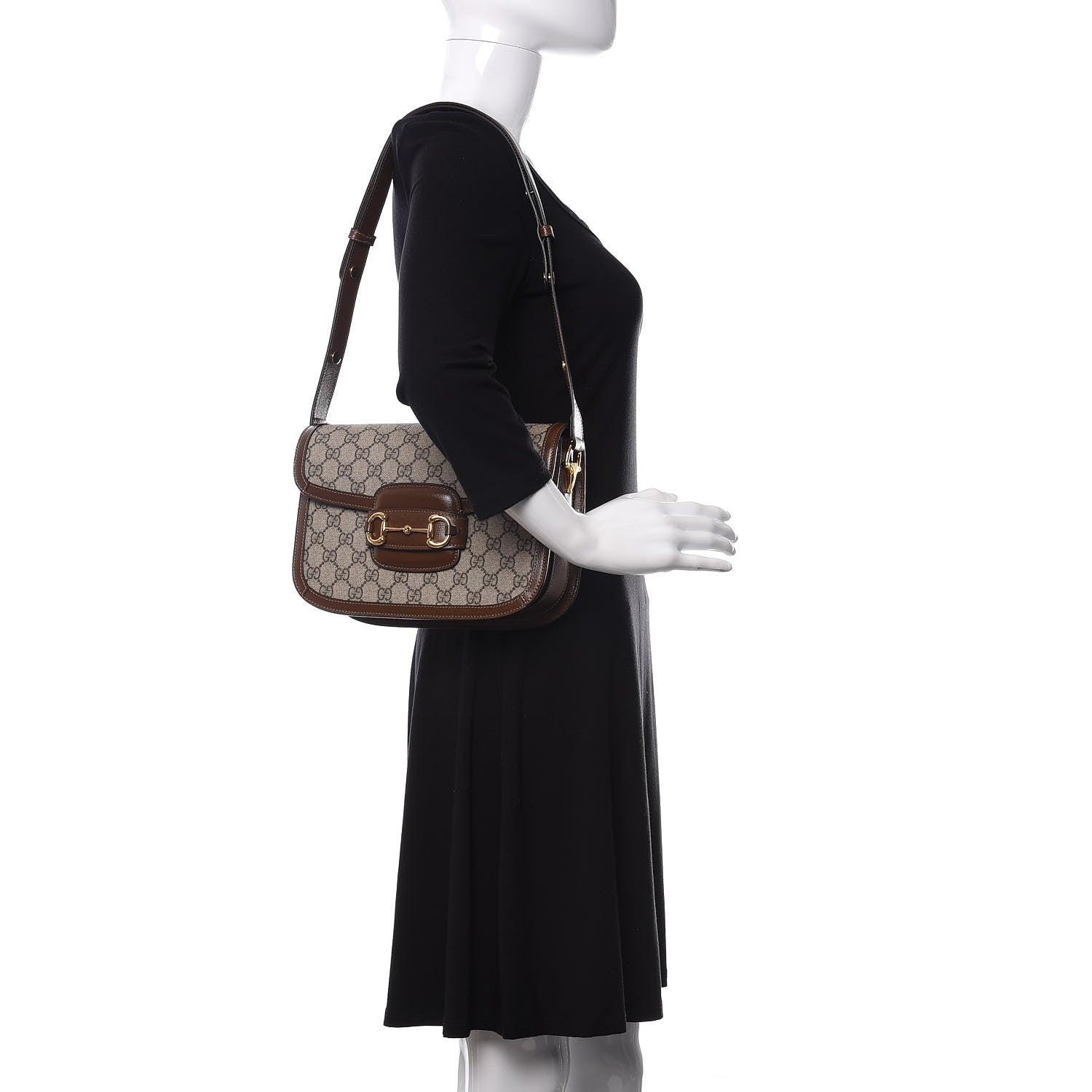 Gucci GG Supreme Monogram Horsebit 1955 Shoulder Bag Beige Brown Sugar 2 of 9