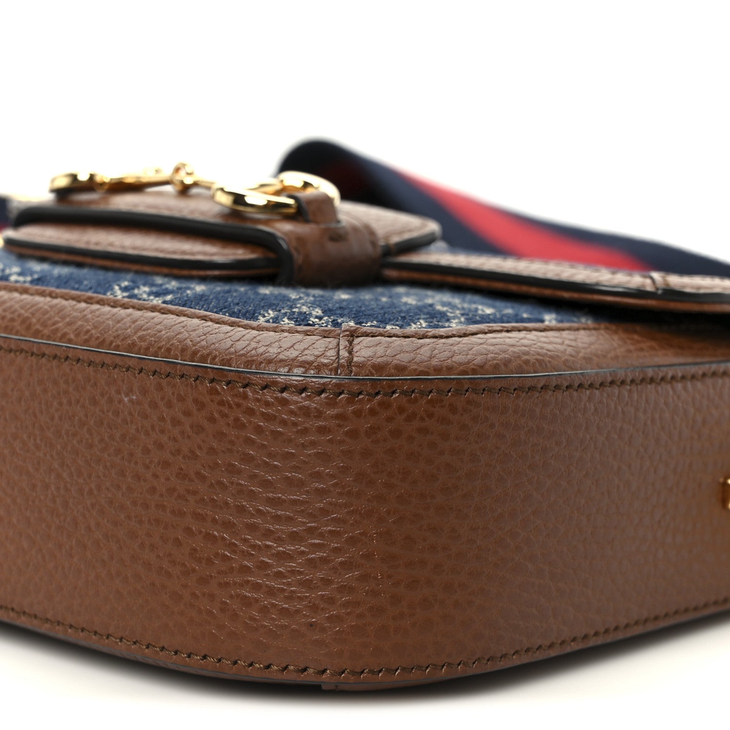Gucci New Denim GG Monogram Dollar Calfskin Web Mini Horsebit 1955 Shoulder Bag Blue Tea Cuir Epilog 12 of 13