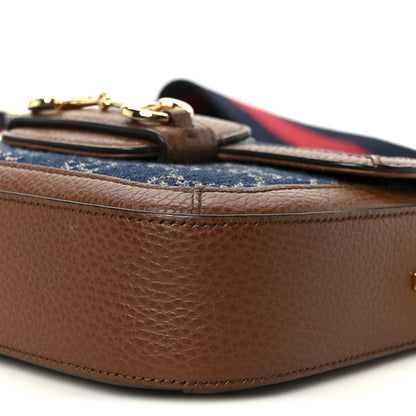 Gucci New Denim GG Monogram Dollar Calfskin Web Mini Horsebit 1955 Shoulder Bag Blue Tea Cuir Epilog 12 of 13