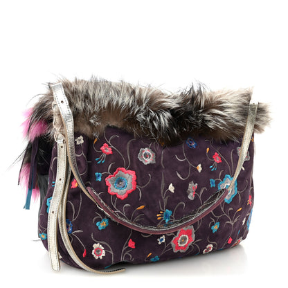 Jimmy Choo Fox Fur Suede Floral Embroidered Biker Shoulder Bag 3 of 14