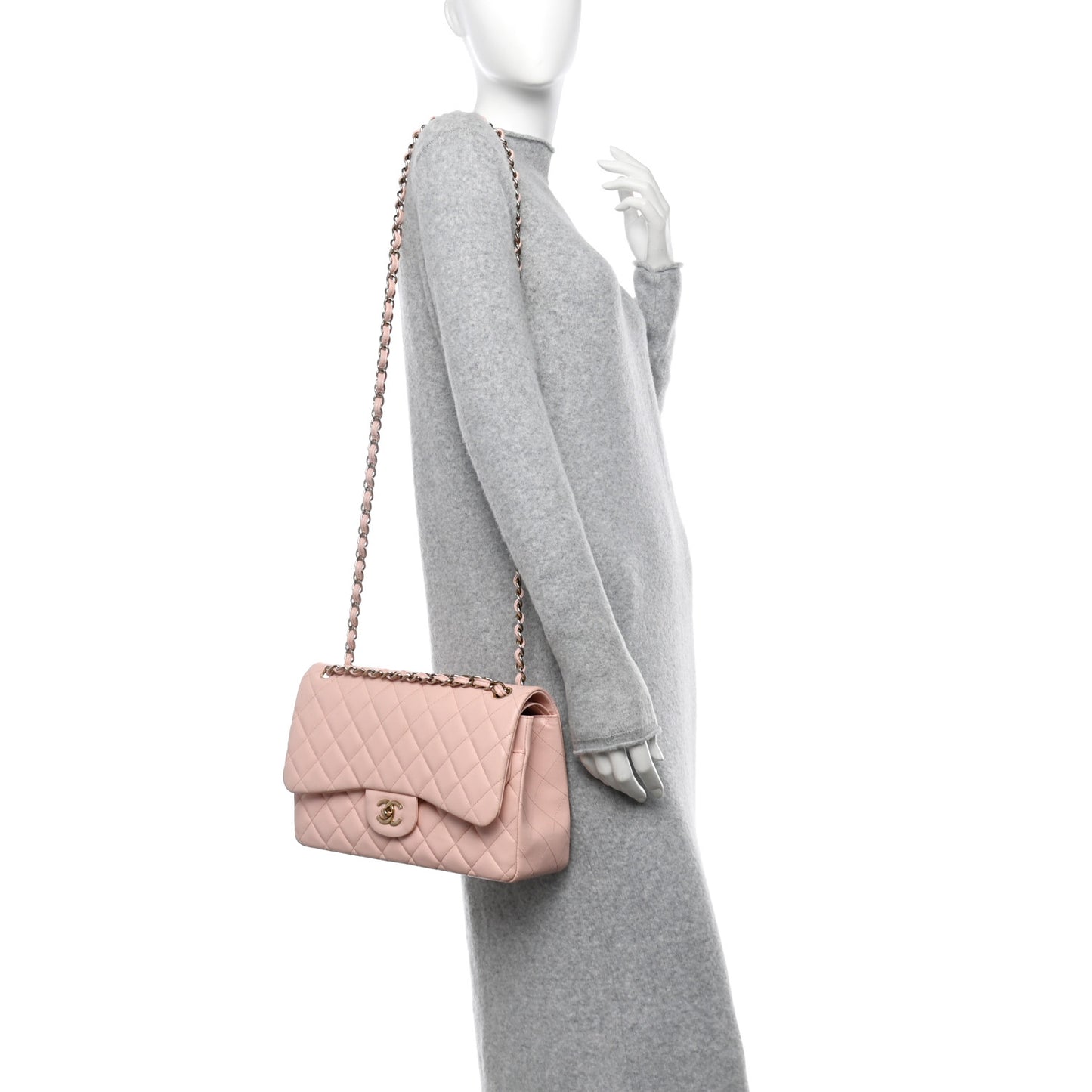Caviar Quilted Jumbo Double Flap Light Pink