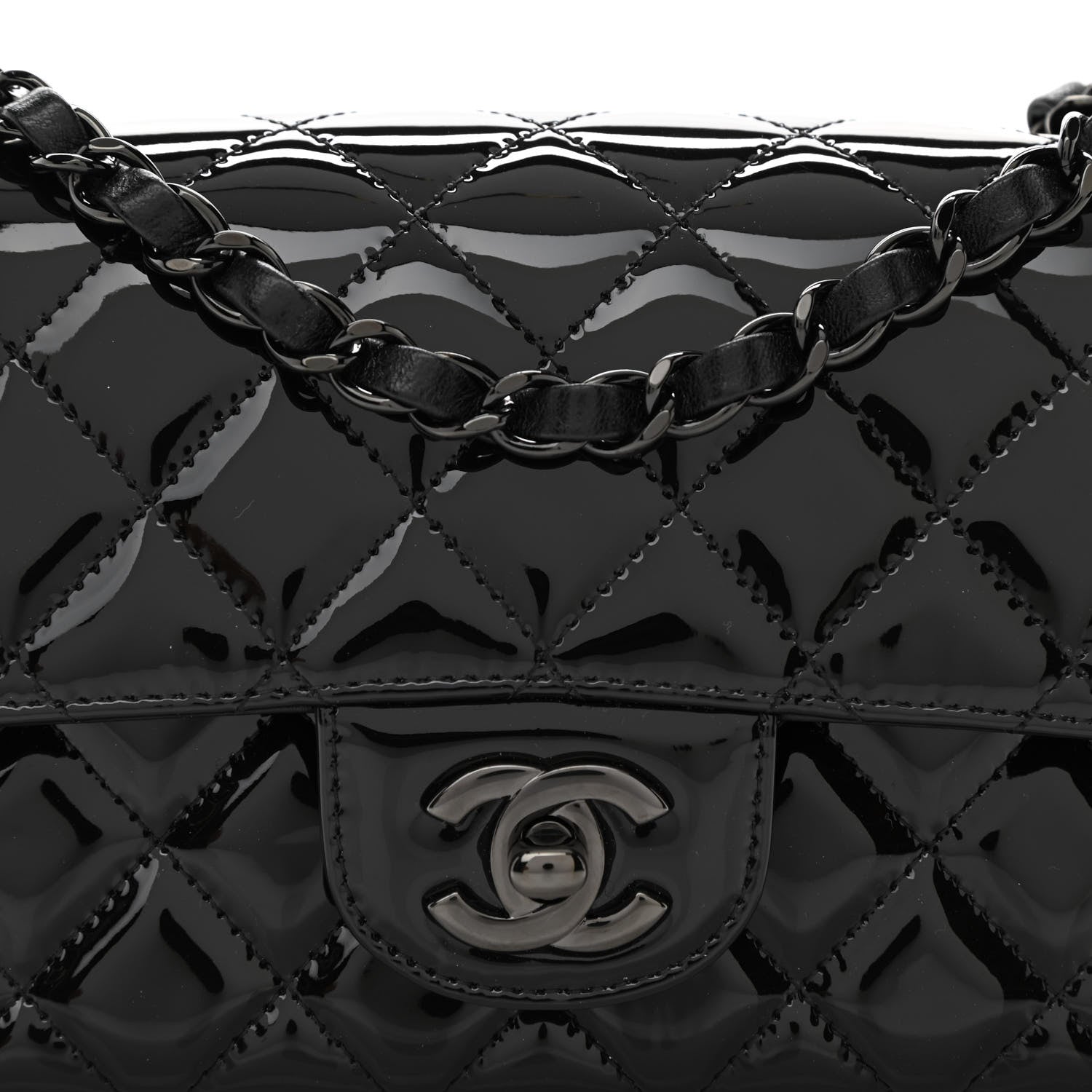 Chanel Patent Calfskin Quilted Mini Rectangular Flap So Black 8 of 10