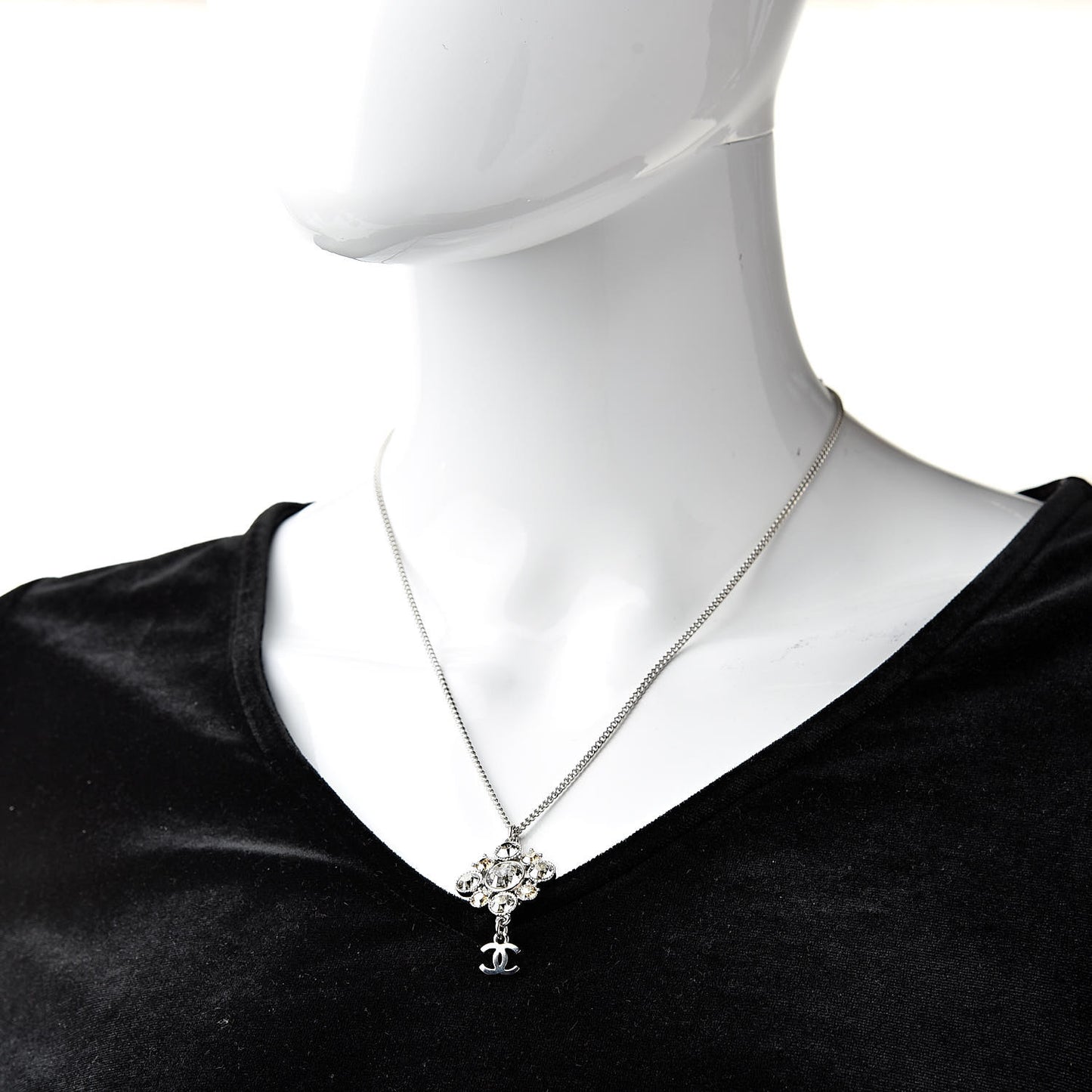 Crystal CC Drop Pendant Necklace Silver