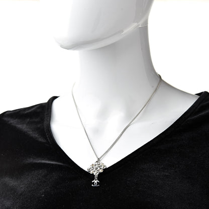 Chanel Crystal CC Drop Pendant Necklace Silver 2 of 6