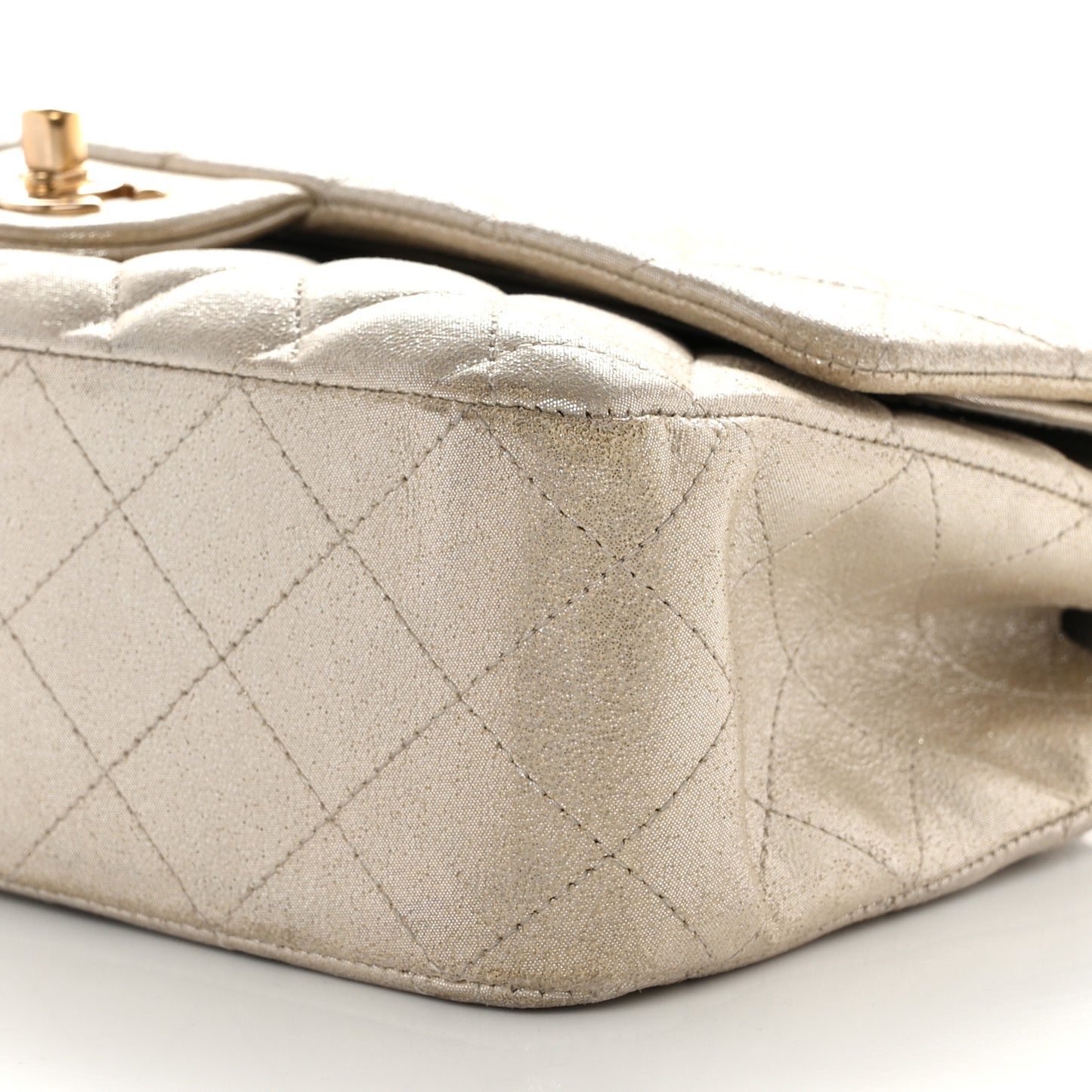 Iridescent Calfskin Quilted Medium Double Flap Light Gold