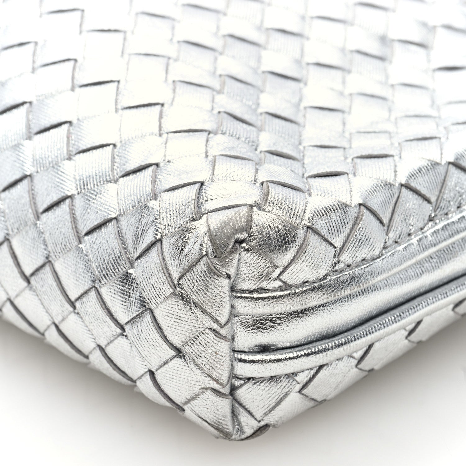 Bottega Veneta Metallic Nappa Intrecciato Nodini Crossbody Messenger Silver 9 of 9
